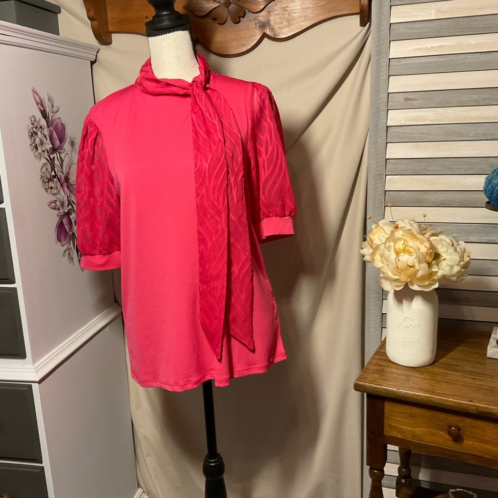 Cable & Gauge Pink Boxy Tie Front Blouse